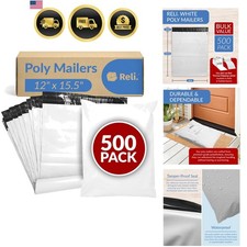 Poly Mailers 12x15.5  500 Pcs Bulk  Shipping Envelopes  White Packaging Ba...