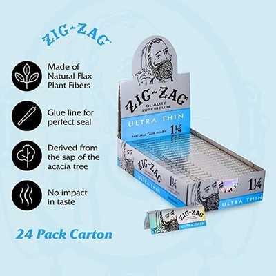 Zig Zag Ultra Thin 1 1/4 Rolling Papers - Full Box (24 Booklets, 32 Leaves Each 