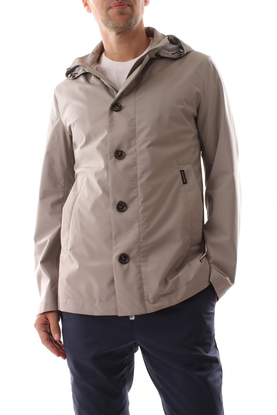 (NO CUSTOMS TAX) MONTECORE beige gray nylon hooded jacket Size Large authentic image 3
