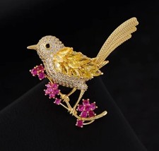 Gorgeous Rhinestone Bird Brooch Gold Plated