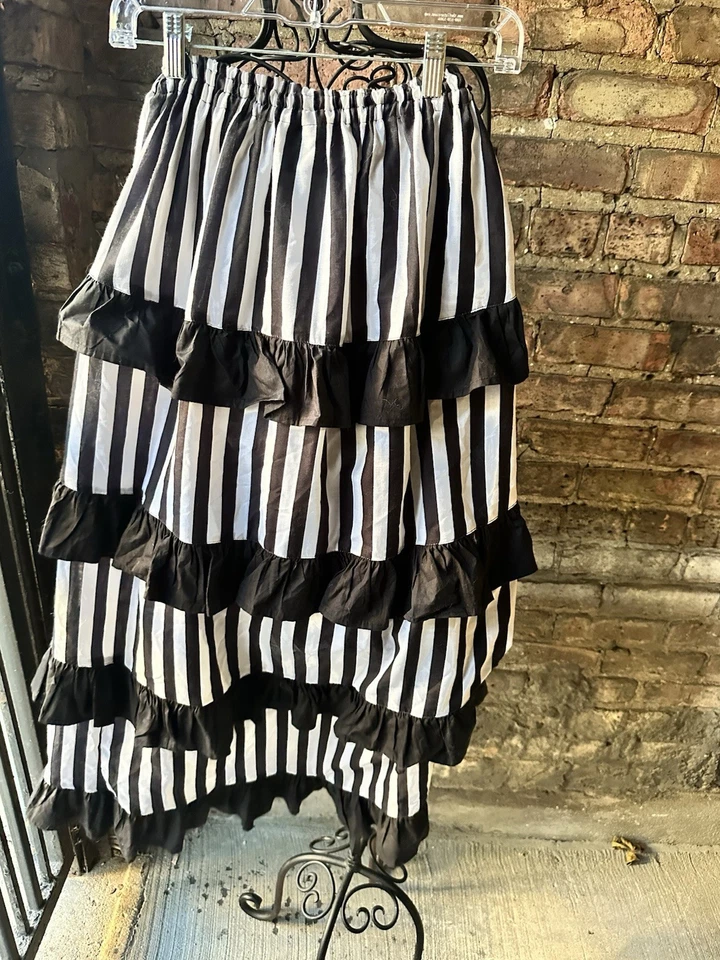 Pirate Dressing Western Skirt Black White Striped Steampunk Ruffle S Goth Chic M - Image 4 of 4