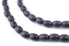 Dark Grey Oval Natural Wood Beads 9x6mm 16 Inch Strand