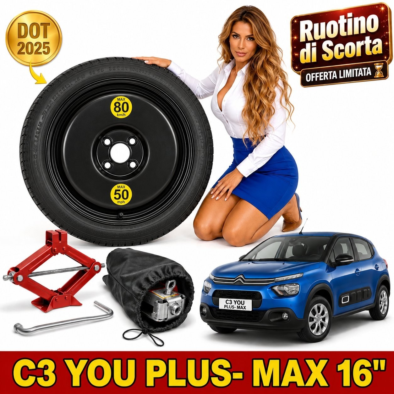 Space Saver Spare Wheel 16 "" Citroen C3 You Plus Max And Methane Jack Pouch R16