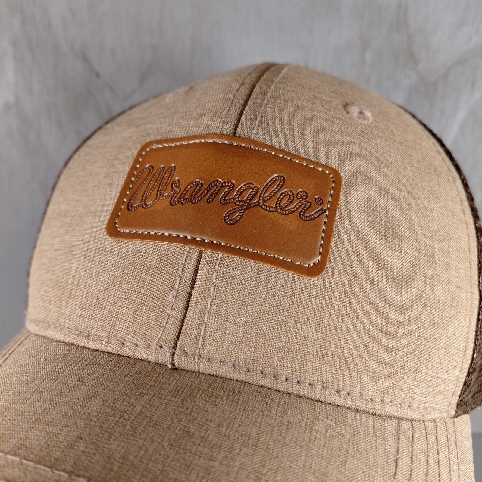 Wrangler Leather Script Logo Patch Khaki Meshback… - image 2