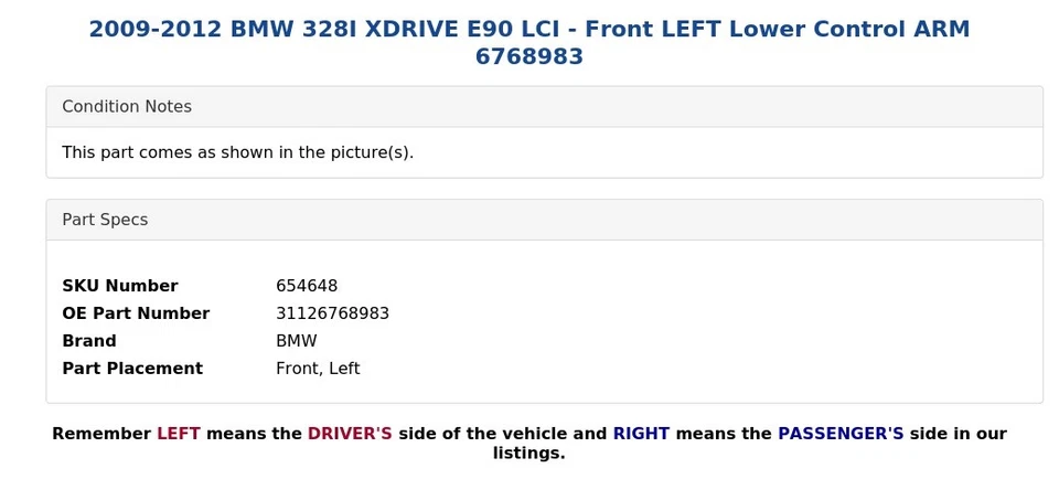 BMW 328I XDRIVE E90 LCI 2009-2012 - Brazo de control inferior delantero izquierdo 6768983 Foto 3 de 4