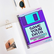 Save Your Data Spiral Notebook  Retro Floppy Pixel Art, Ruled