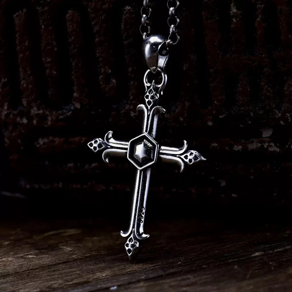 Colgante Cruz Acampanada Plata de Ley 925 Sólida Joyería Gótica Victoriana  Foto 3 de 4