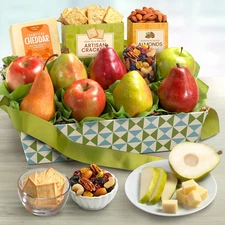 Classic Fresh Fruit Basket Gift with Crackers, Cheese and Nuts for Holiday, Than