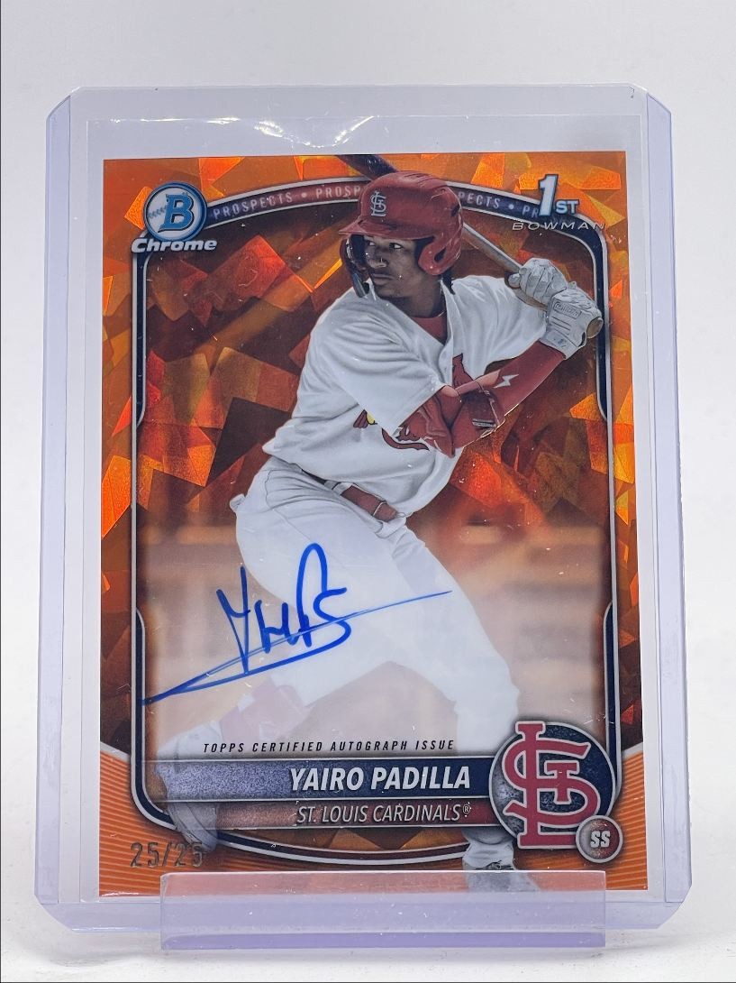 YAIRO PADILLA 2025 BOWMAN CHROME 1ST SAPPHIRE ORANGE AUTO 25/25 Q4871