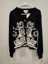 Vintage Ellememe Button Up Sweater Black  White 100 Wool/Laine