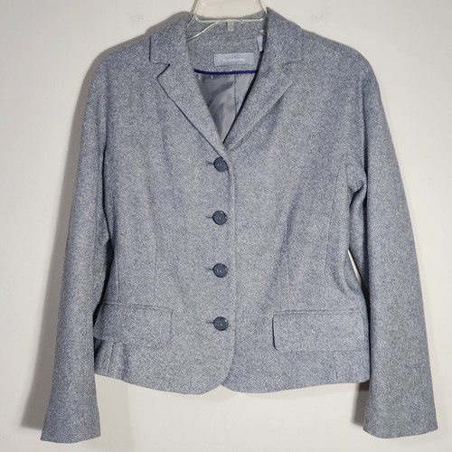 Liz Claiborne Suit Set Jacket Skirt Size 10 Gray Tweed Wool Blend Lined - Picture 2 of 20
