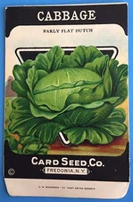 *Original* CABBAGE Early Flat Dutch CARD SEED Packet Pack 1920's Fredonia N.Y.