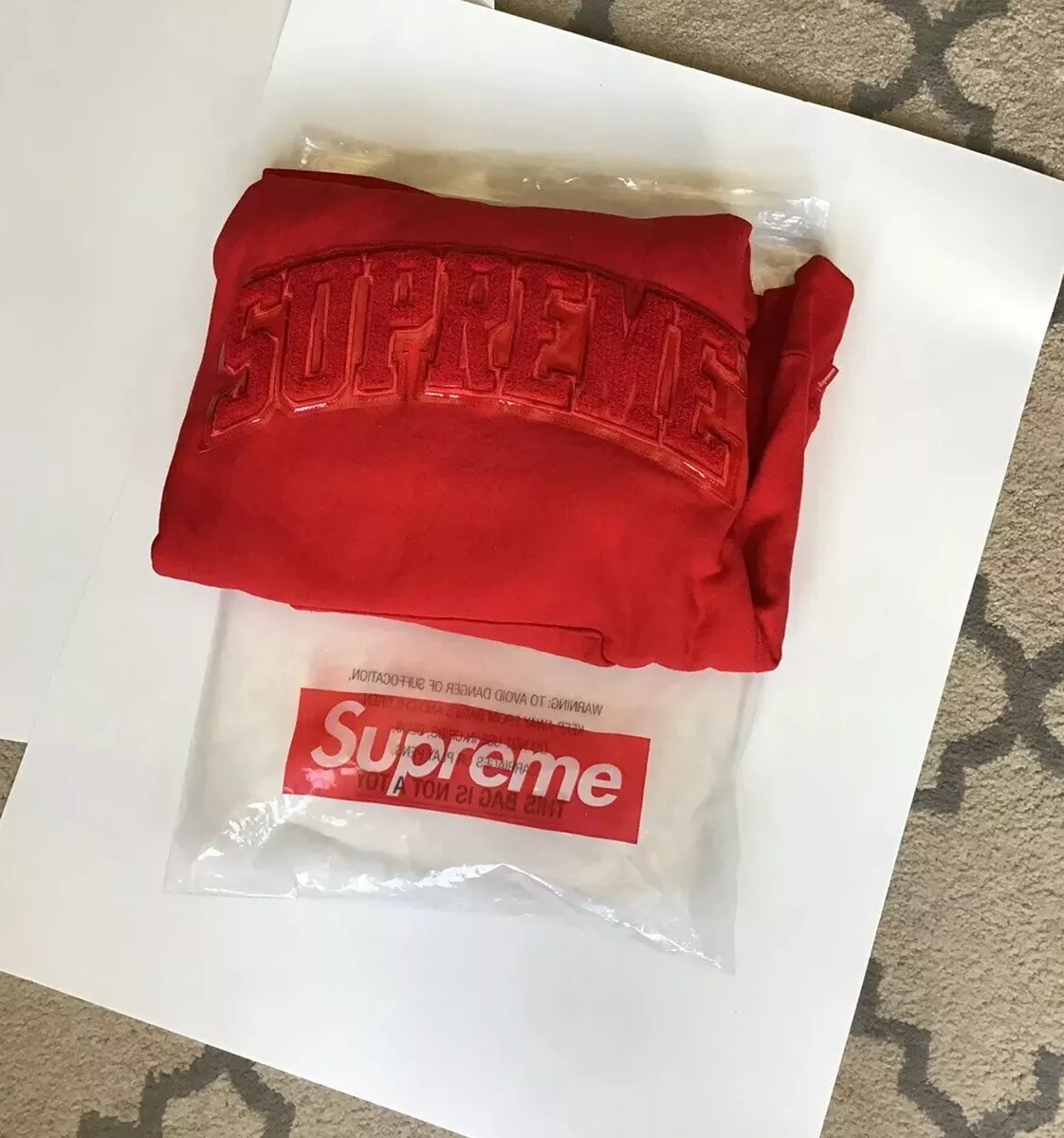 Supreme Patent/Chenille Arc Logo Hoodie Sweatshirt Sz Med AUTH