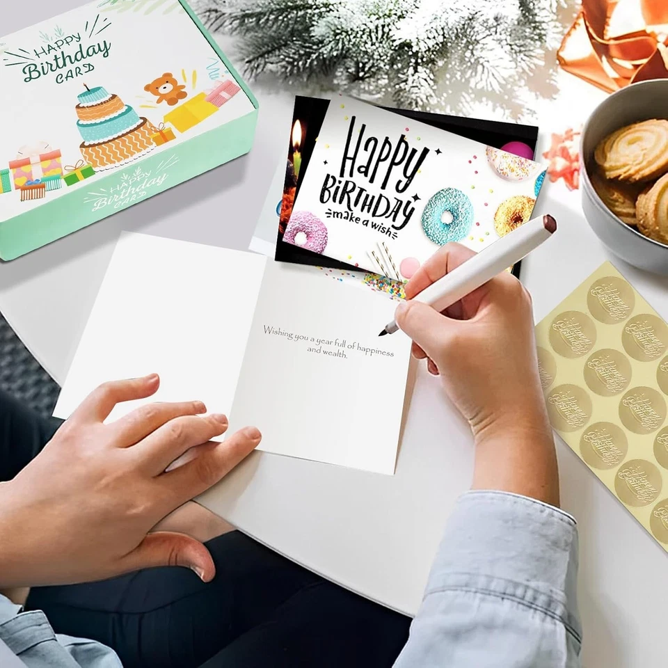 100 Piezas Tarjetas de Feliz Cumpleaños a Granel con Sobres Caja de Tarjetas de Cumpleaños Surtidas Foto 4 de 4