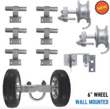 Rolling Gate Hardware Kit Wall Mount w Track Wheels for Chain Link Sliding Gates