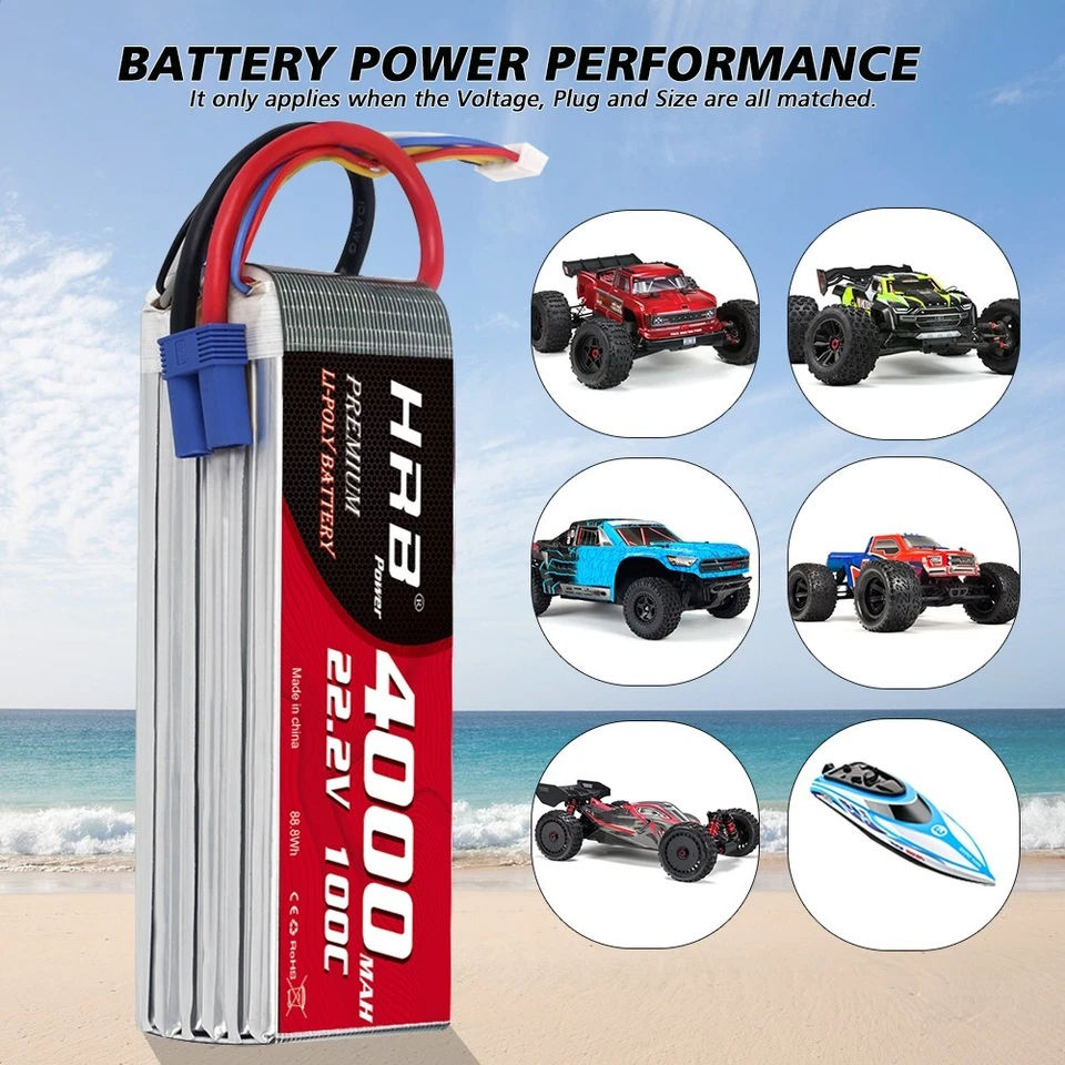 2pcs HRB 22.2V 6S 4000mAh 100C EC5 Lipo Battery for RC Helicopter Drone Truck US - Image 4 of 4