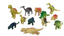 Lot of 12 Miniature Dinosaur Toys Unbranded 1" high to 3" high Painted Rubber