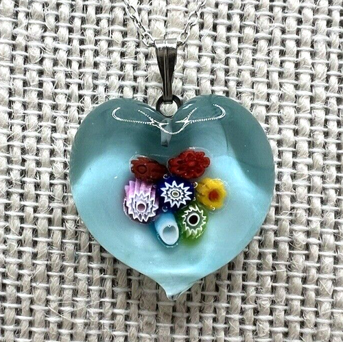 Murano Glass Handcrafted Millefiori Pendant & 925 Sterling Silver Necklace - Picture 7 of 13