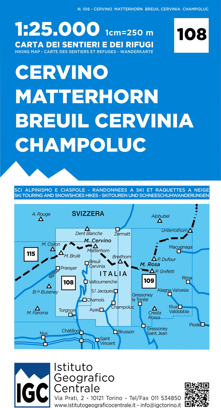 Libri Carta N. 108 Cervino Matterhorn, Breuil Cervinia, Champoluc 1:25.000. Cart
