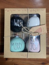 Rae Dunn Set of 4 Ceramic Christmas Ornaments Merry Joy Wish Cheer New In Box