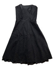 Womens BANANA REPUBLIC Sz 8 Black Pinstripe 100% Wool Strapless A-Line Dress