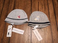 Janie  Jack 3-6 Month Kids Beanie Snow Cap Doggy Gray LOT 2 Hats NWT