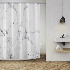 Grey and White Marble Bathroom Shower Curtain Polyester-Fabric with Hook 71"x71"