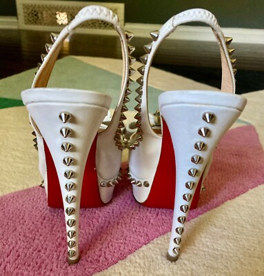 Christian Louboutin White Lady Clou 150 Spikes Studded Peep Christian Louboutin White Lady Clou 150 Spikes Studded Peep