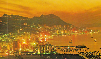 HONG KONG CHINA POSTCARD CAUSEWAY BAY IN THE EVENING Vintage 1960s