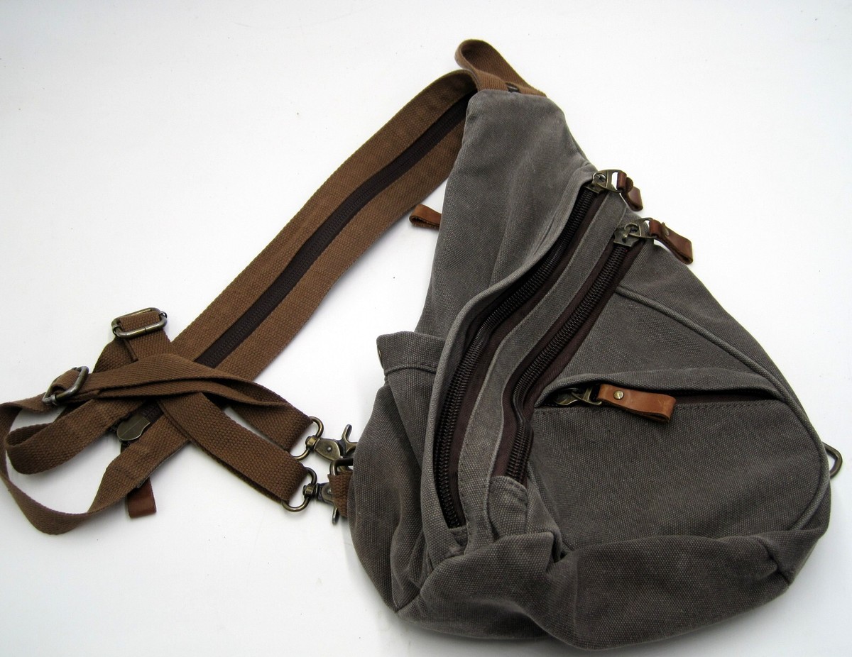 KL928 Canvas Bag Gray Crossbody Backpack Outdoor Travel Rucksack