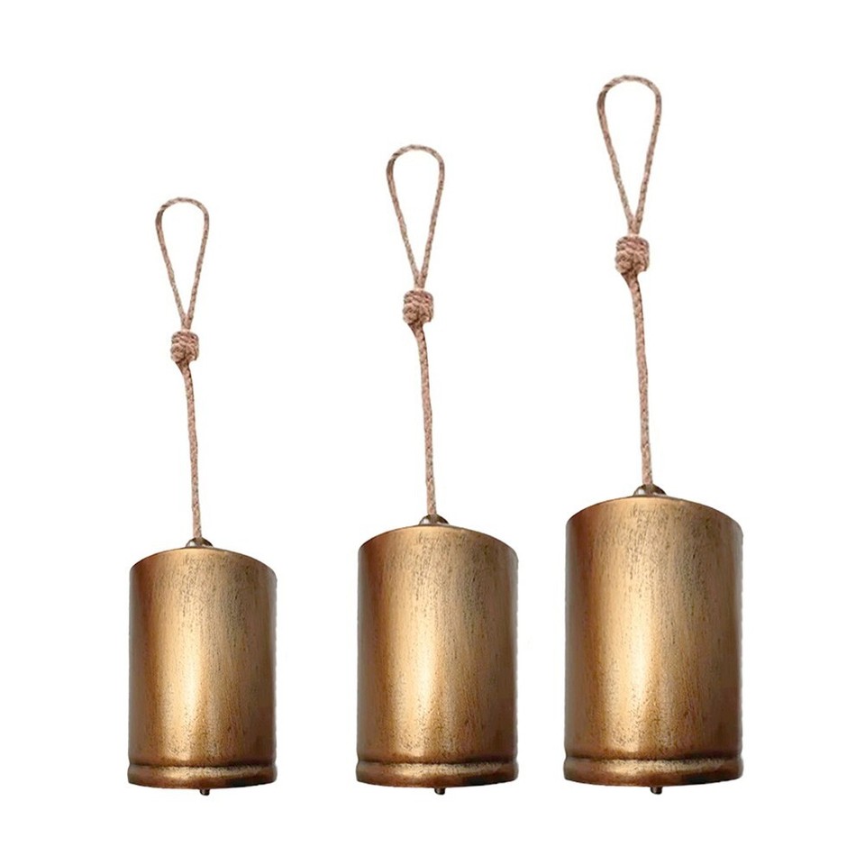 Shabby Chic Country Style Brass Cow Bells Handcrafted Hanging Wall