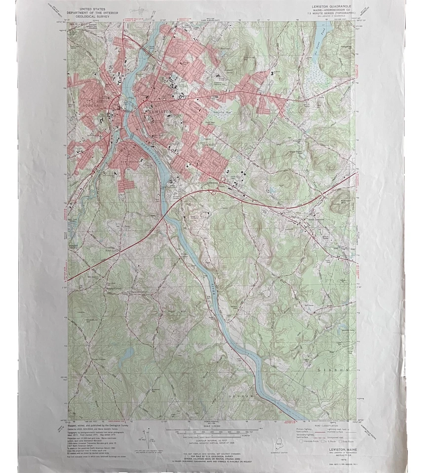 Map Lewiston Maine USGS 1979 Topographic Geo 1:24000 27x22" TOPO16 - Image 2 of 3
