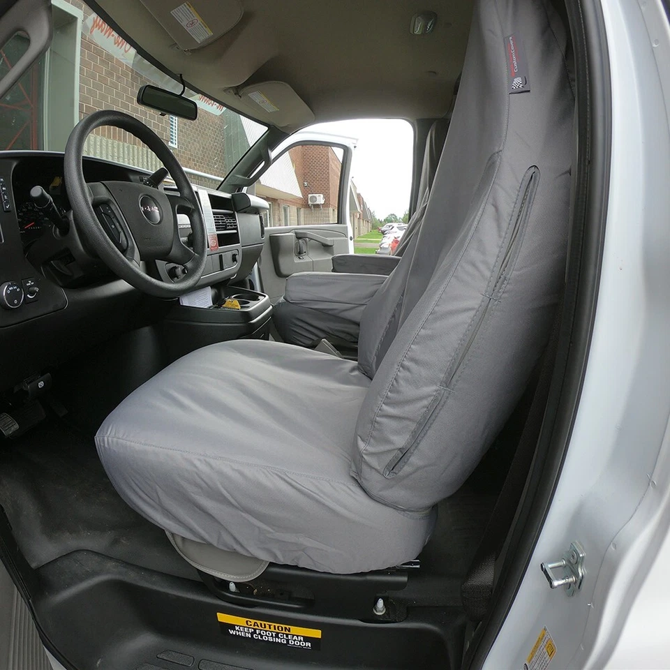Par de fundas de asiento delanteras Chevrolet Chevy Express 2010 a 2015 personalizadas GRIS SC459G Foto 3 de 4