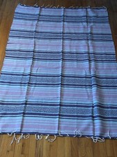 Mexican Serape Falza Fringed Blanket Beach 74" x 49" Lavendar Purple 03