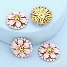 20x Alloy Enamel Rhinestone Flower Bead Caps For Jewelry Crafts Making 25x25mm