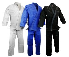 BJJ Gi Kimono, 100% Cotone Preshrunk, Jiu Jitsu Uniforme Blu/Bianco/Nero Set