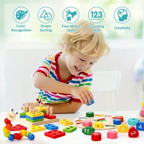 9 in 1 Wooden Toys Rattle Bell Drum Column Set Musical Instruments Sensory Music - Picture 4 of 11