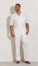 Size 3XL 52W 34L Men's Midnight Velvet White Linen Cotton Pant Suit Set