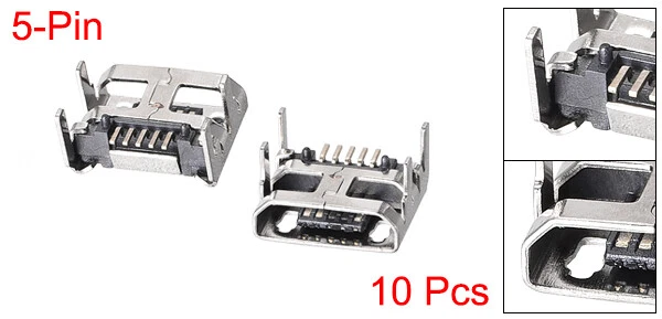 10pcs Micro USB Female Socket Connector Jack Port 5-Pin DIP 180 Degree - Image 2 of 4