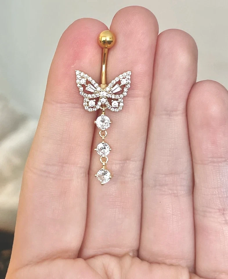 Anillo ombligo mariposa oro anillo ombligo chapado en oro plata joyería para mujer Foto 2 de 4