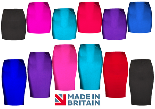 Womens Midi TUBE Skirt Ladies Plain Stretch Bodycon PENCIL two lengths UK Sizes
