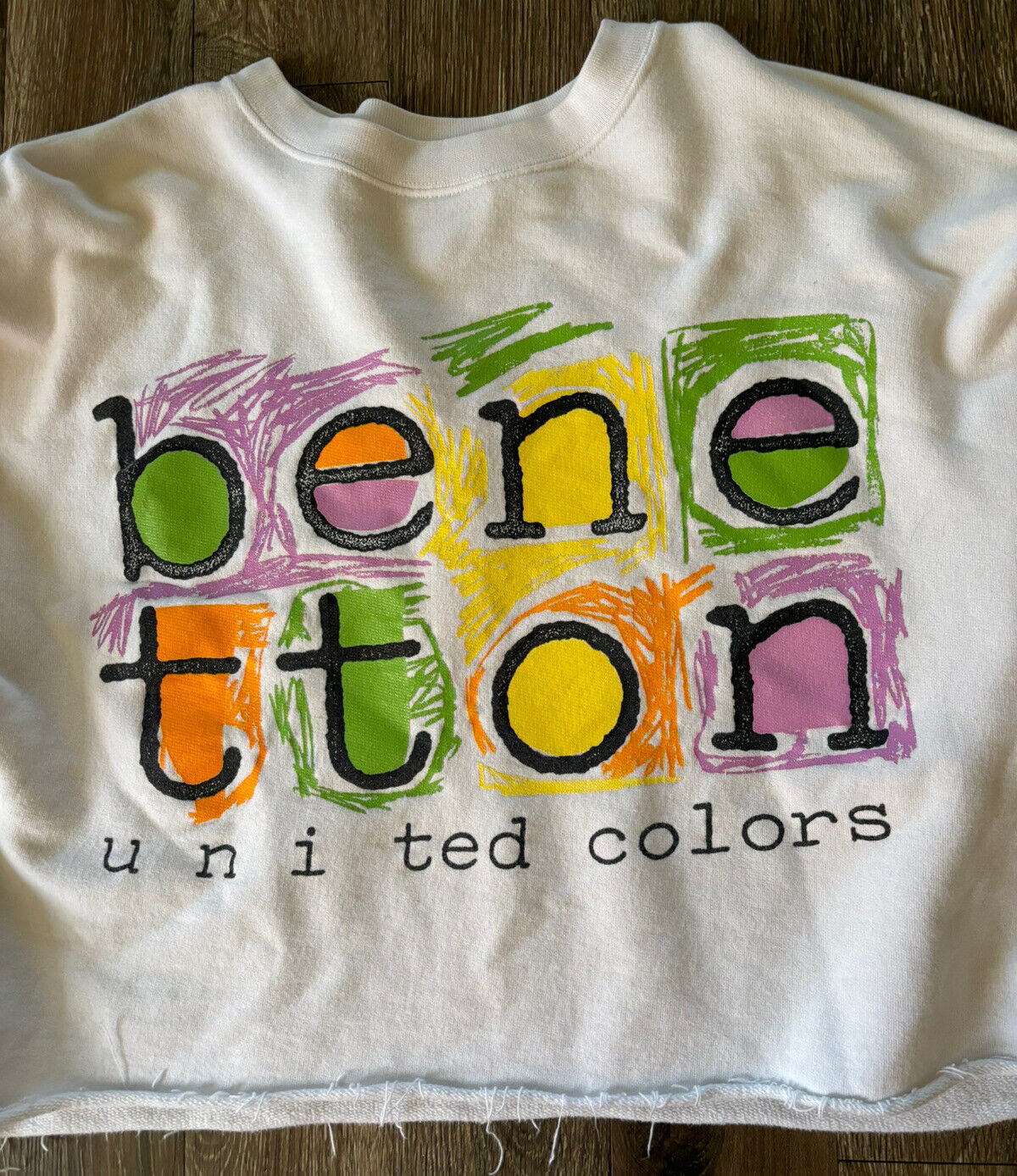 Vtg United Colors Of Benetton White Sweatshirt Cr… - image 3