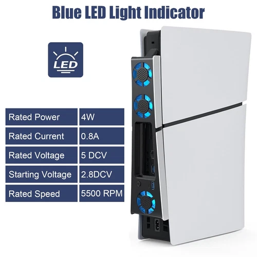 External Cooling Fan For PS5 Slim Disc/Digital Console Cooler Fan LED + USB 3.0 - Picture 9 of 10