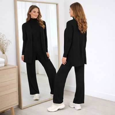 Damen Overall Strickjacke Sweet Waist + Hose schwarz elegant TU ART 5021A