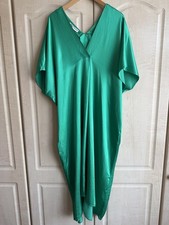 Beautiful Zara green satin kaftan/ kimono dress, size M- bias cut - Brand New