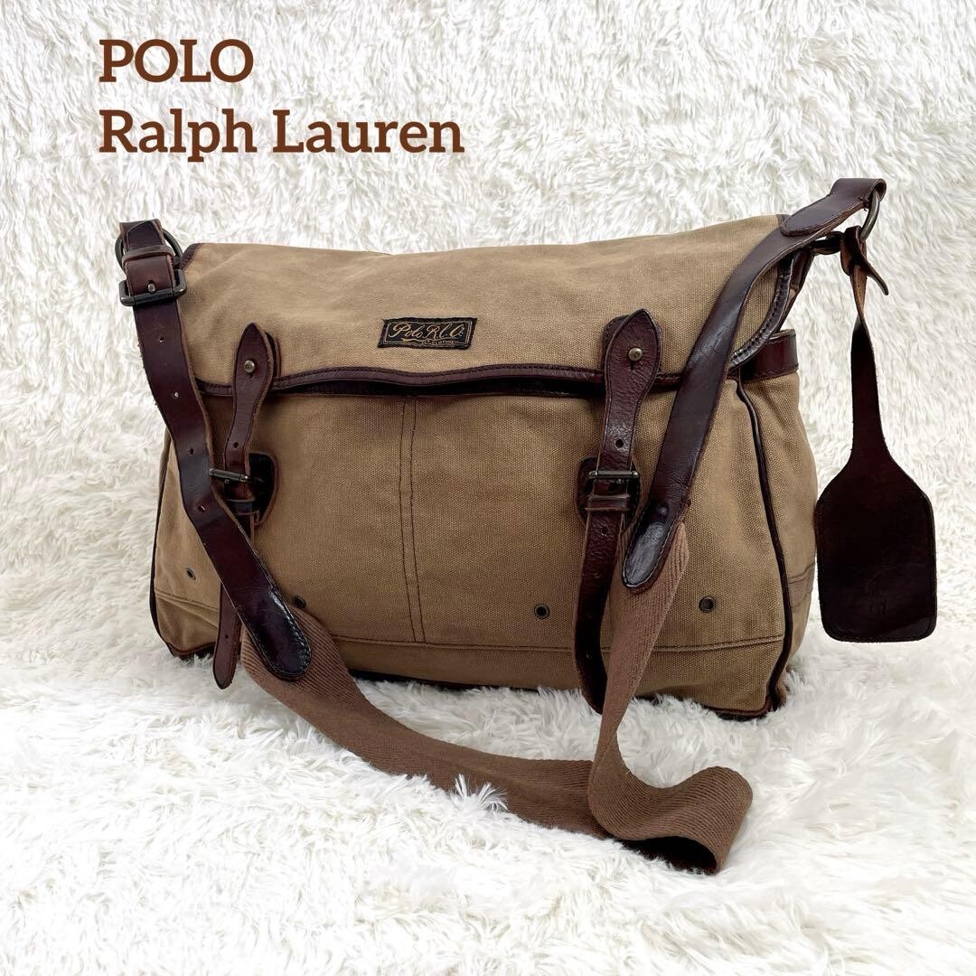 Polo Ralph Lauren Vintage Canvas Leather Shoulder Bag Brown Men
