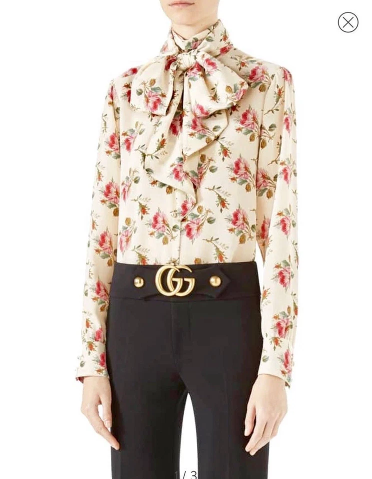 古驰 Deadstock 面料棕色花卉丝绸绉纱 — 第 3/4 张图片