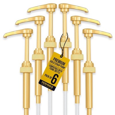 6 pack Coffee Syrup Pump Dispenser Gold Compatible W/ Torani Davinci & Skinny
