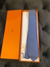 Hermes Silk Tie Blue Pattern 100 Silk with Tag Gift Box