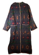 Woolrich Navajo Aztec Long Duster WOOL Sweater Blanket Coat REVERSIBLE Hood Sz L